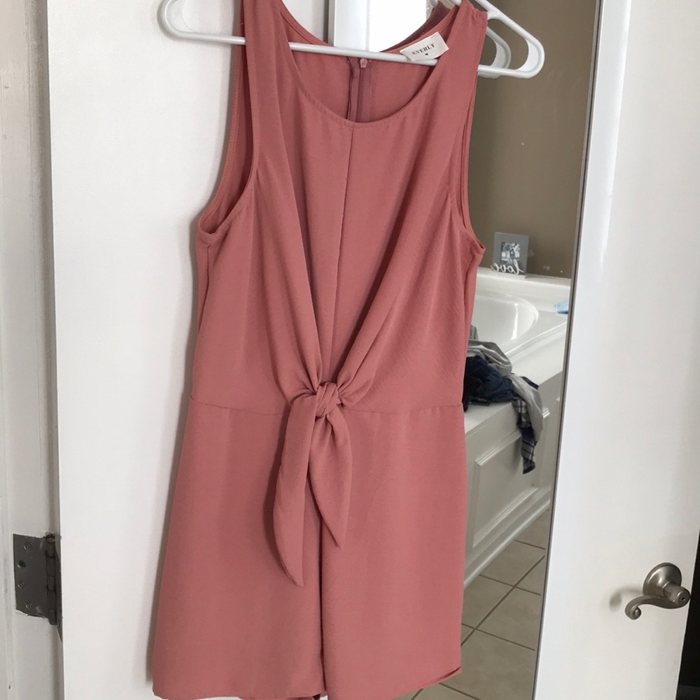 Everly peach romper with zipper in back